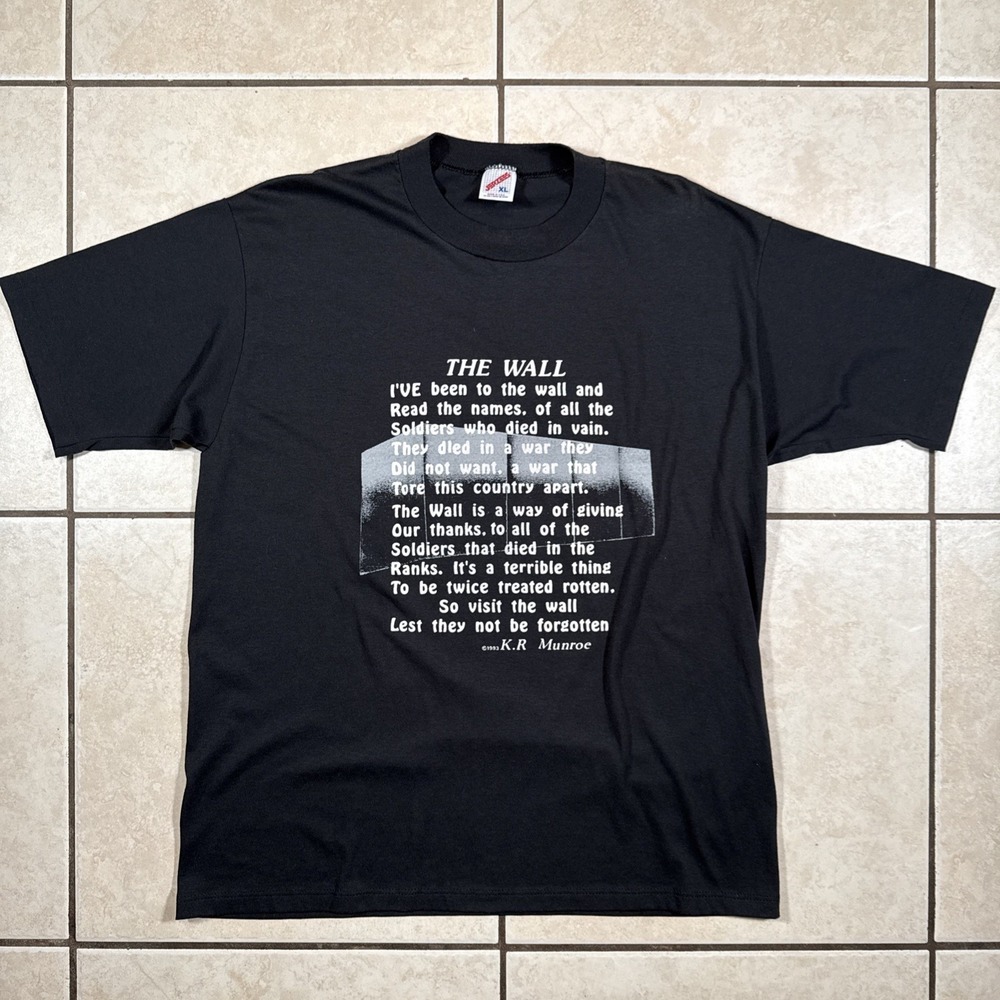 Vintage Vietnam War Veterans Wall K.R. Monroe Quote Jerzees USA Black 50/50 90s
